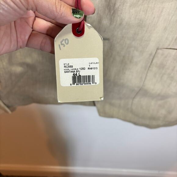 Riviera Red Linen Blend Blazer Jacket Tan 44 Santana SPJ NWT Made in Portugal - Picture 3 of 7